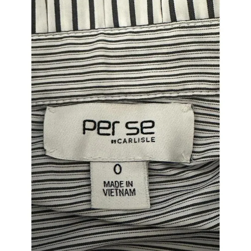 per se Carlisle black/white ruffled collar pinstriped button-up shirt Size 0 - Picture 6 of 6